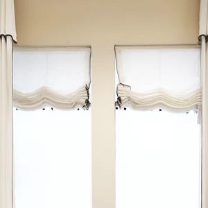 100% linen Roman Shades With Chain , Solid soft Roman Shade with pompom trim, window treatment, Roman Blinds with border trim