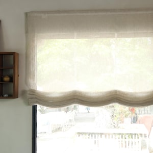 Persianas romanas suaves de lino 100 % transparente, color natural personalizado, con mecanismo de cadena, persiana romana relajada con múltiples festones, persianas romanas