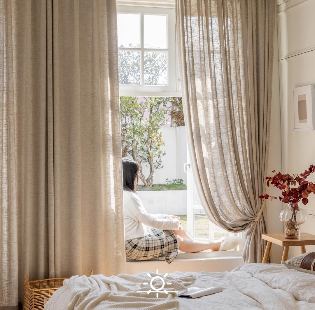 HDP6, A Pair of Natural Colour Curtains, Mid Weight Linen Blend ...