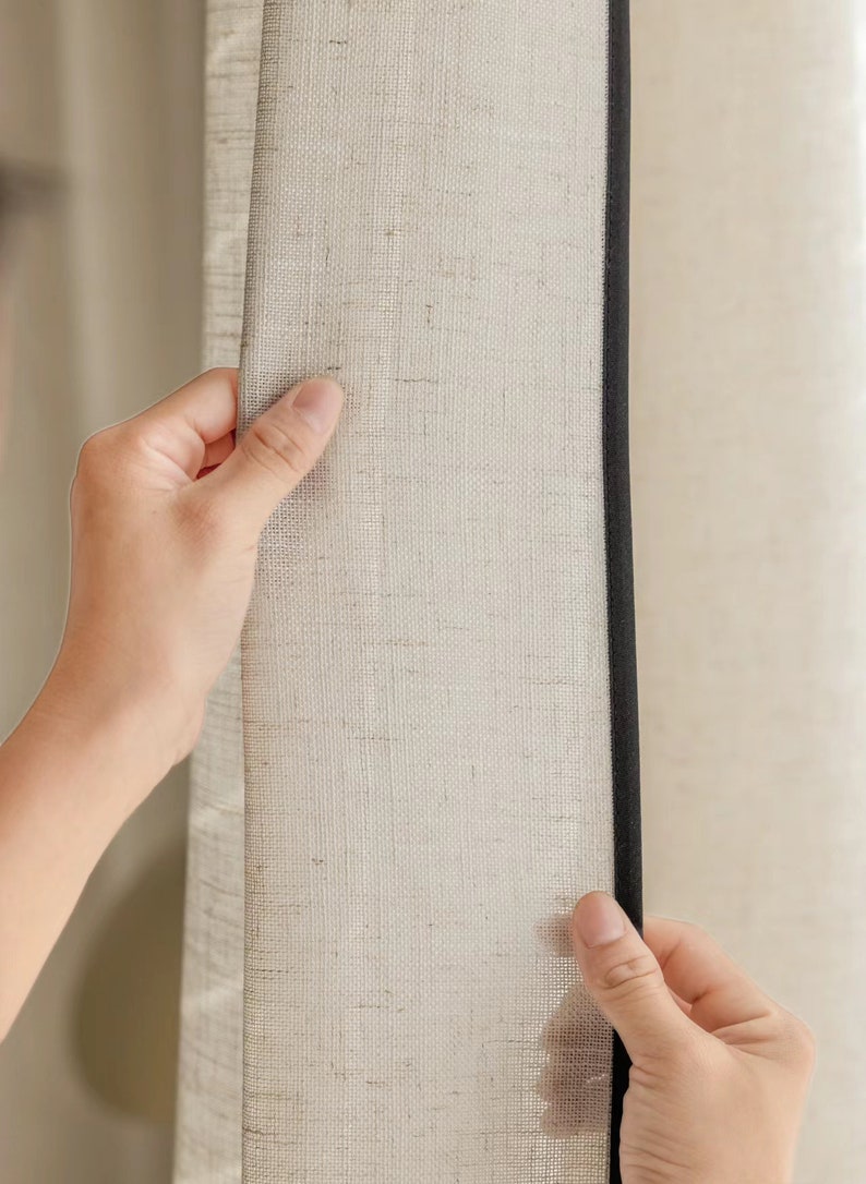 A Pair of Linen/cotton Blend Sheer Curtains with Thin trim ,Living Room curtains,Café Curtains, Privacy curtains, Custom made image 10