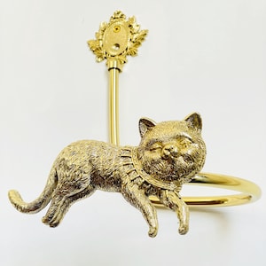 Handmade solid Brass Cat Curtain Tieback ,Antique gold drapery  hold backs , Hand carved, curtain hooks,curtain hardwares,home decor