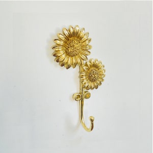 Handmade solid Brass Sun flower Wall hook ,Antique gold decorative hook,Lost wax casting, towel hook, clothing hooks,hooks and fixtures