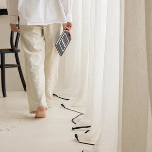A Pair of Linen/cotton Blend Sheer Curtains with Thin trim ,Living Room curtains,Café Curtains, Privacy curtains, Custom made image 8