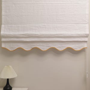 55 Colors ,100% linen Cordless Roman Shades, Scalloped Custom Roman Shade with Border trim, window treatment, Roman Blinds