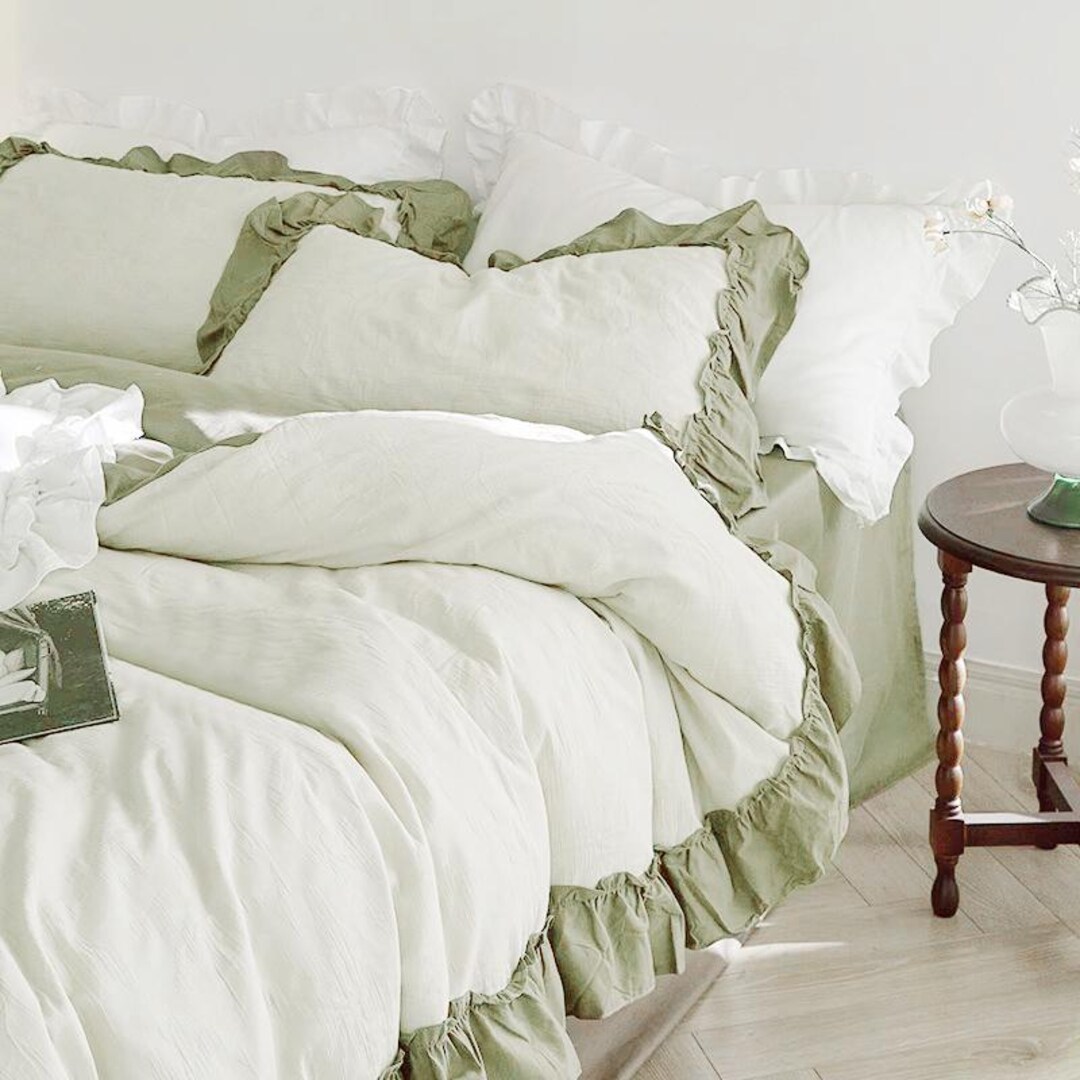 Linen Ruffles Color 34 Colors Linen Bedding Set With Ruffles .color-block Duvet Cover With ...
