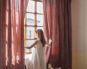 40 colours , red 100% Linen curtain panels, Living Room curtains,Bedroom curtains, Custom made wide linen panels