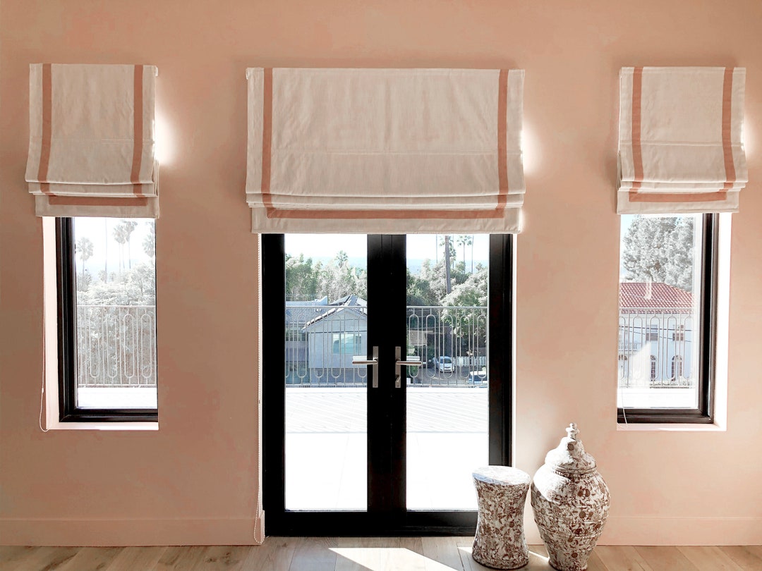 85 Colors Custom Roman Shades With Chain Mechanism, Border Trim Roman ...