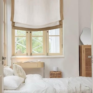 Cortinas romanas personalizadas de 85 colores con mecanismo de cadena, cortinas romanas sólidas y relajadas, tratamiento de ventanas, persianas romanas con borde