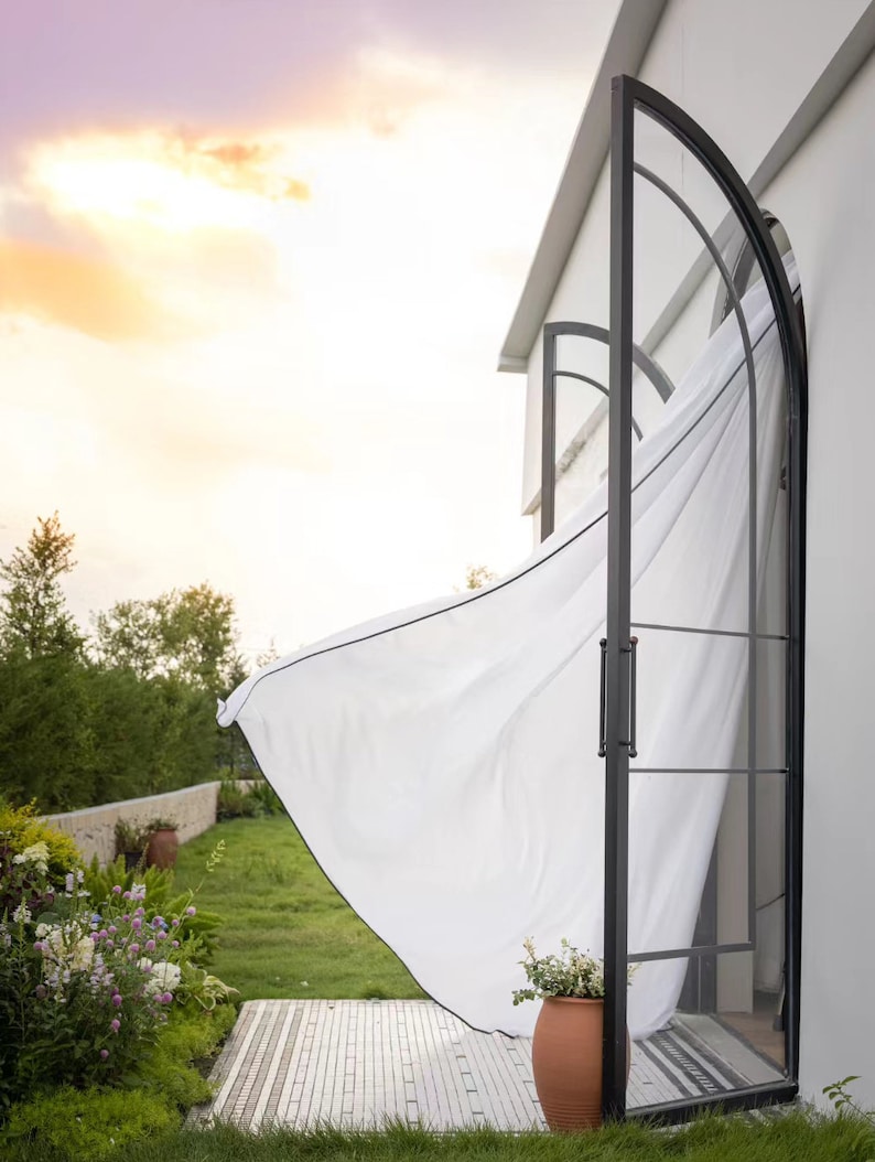 A Pair of Linen/cotton Blend Sheer Curtains with Thin trim ,Living Room curtains,Café Curtains, Privacy curtains, Custom made image 9