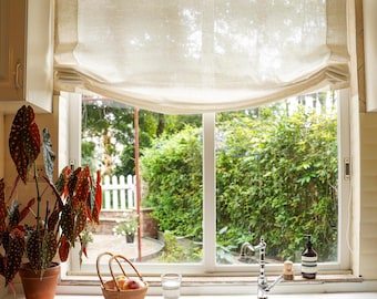 40 Colors , 100% linen Custom Roman Shades With Chain Mechanism, Relaxed Roman Shade with 1 scallop, window treatment, Roman Blinds