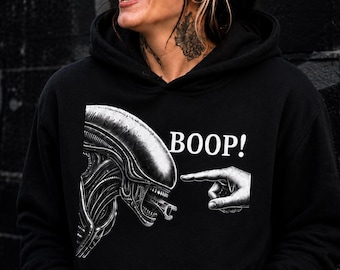 Alien Boop Hoodie, Xenomorph Inspired Sci Fi Horror Sweatshirt, Funny Graphic Pullover