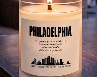 Philadelphia Attitude Soy Candle, Frosted Glass, Wooden Wick, City Pride Decor, Funny Candle
