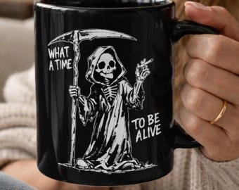 Grim Reaper Coffee Mug, Funny Goth Dark Humor Gift