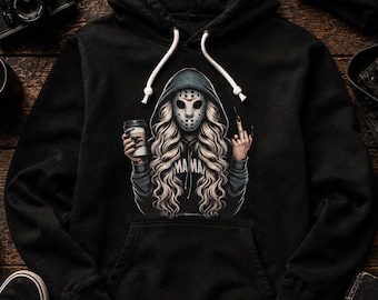 Horror Mama Hoodie: Jason Mask Graphic, Gothic Streetwear