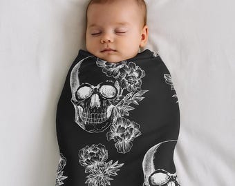 Gothic Baby Swaddle Blanket: Skull Floral Jersey Polyester