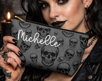 Personalized Skull Accessory Pouch | Goth Makeup Bag, Travel Organizer