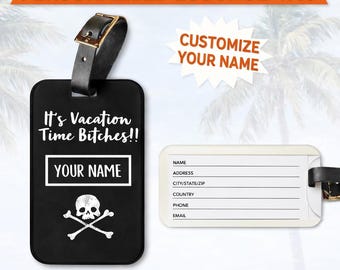Personalized Skull Crossbones Luggage Tag, Custom Name Travel Bag Tag