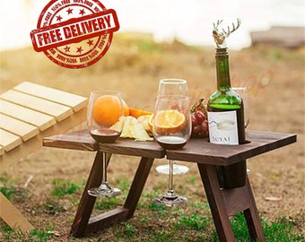 Tragbarer Weintisch im Freien Klappbarer Strand-Picknicktisch mit Flaschenhalter 