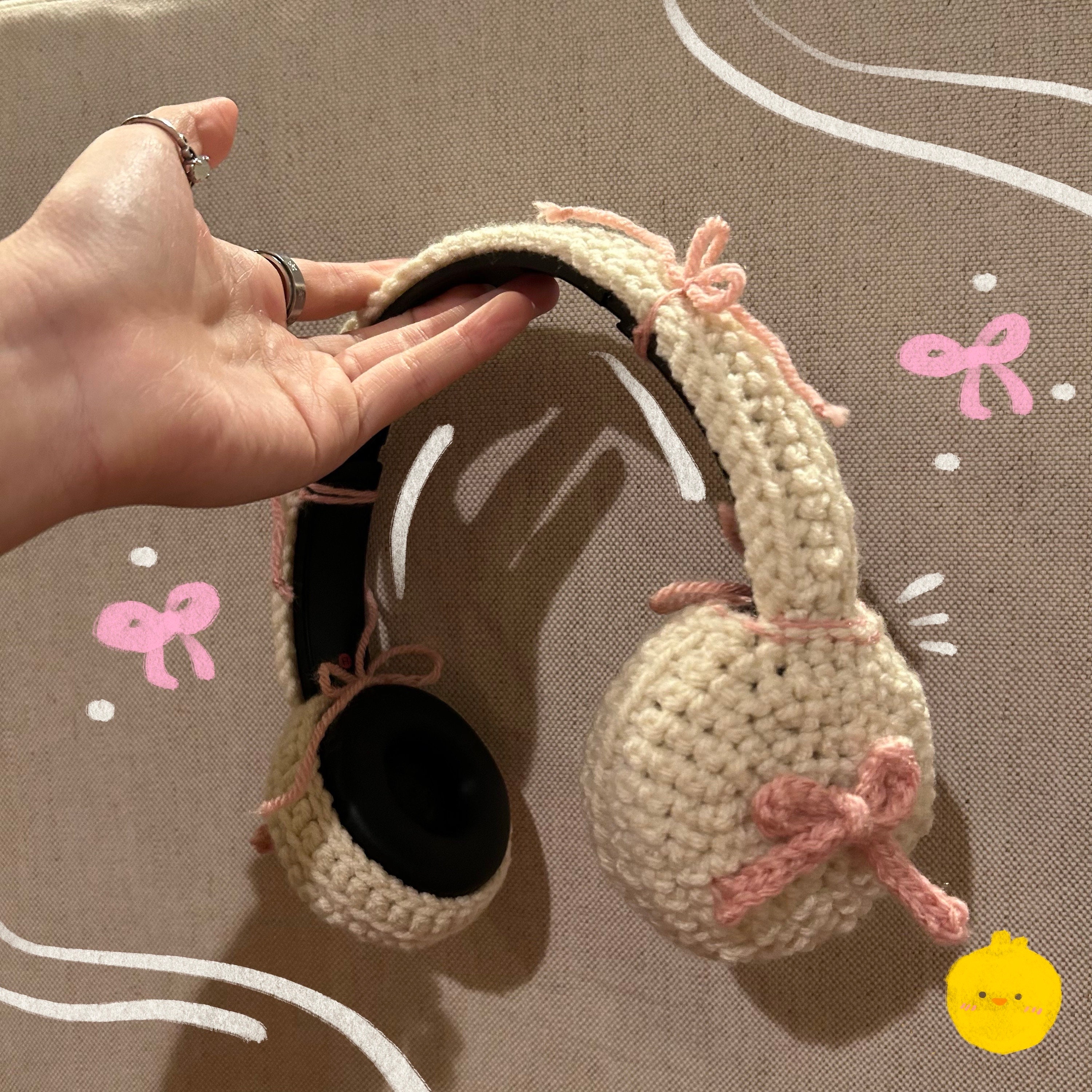 White With Ribbon Headphone Cover Etsy