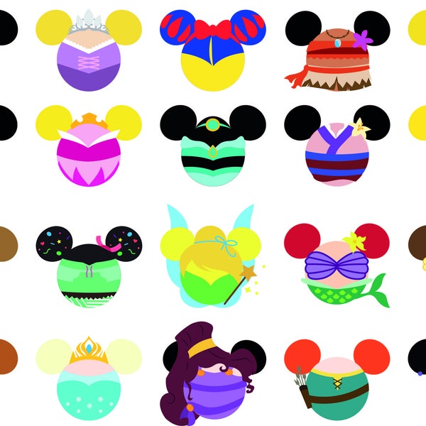 Princess, Mickey Ears, head, Ariel, Moana, Cinderella, Belle, Aurora, Alice, Pocahontas, brave, frozen, Tinkerbell, megara, Png, SVG, Ai