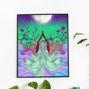 Art Print | Night Garden Illustration | Taking in the energy of a Full Moon