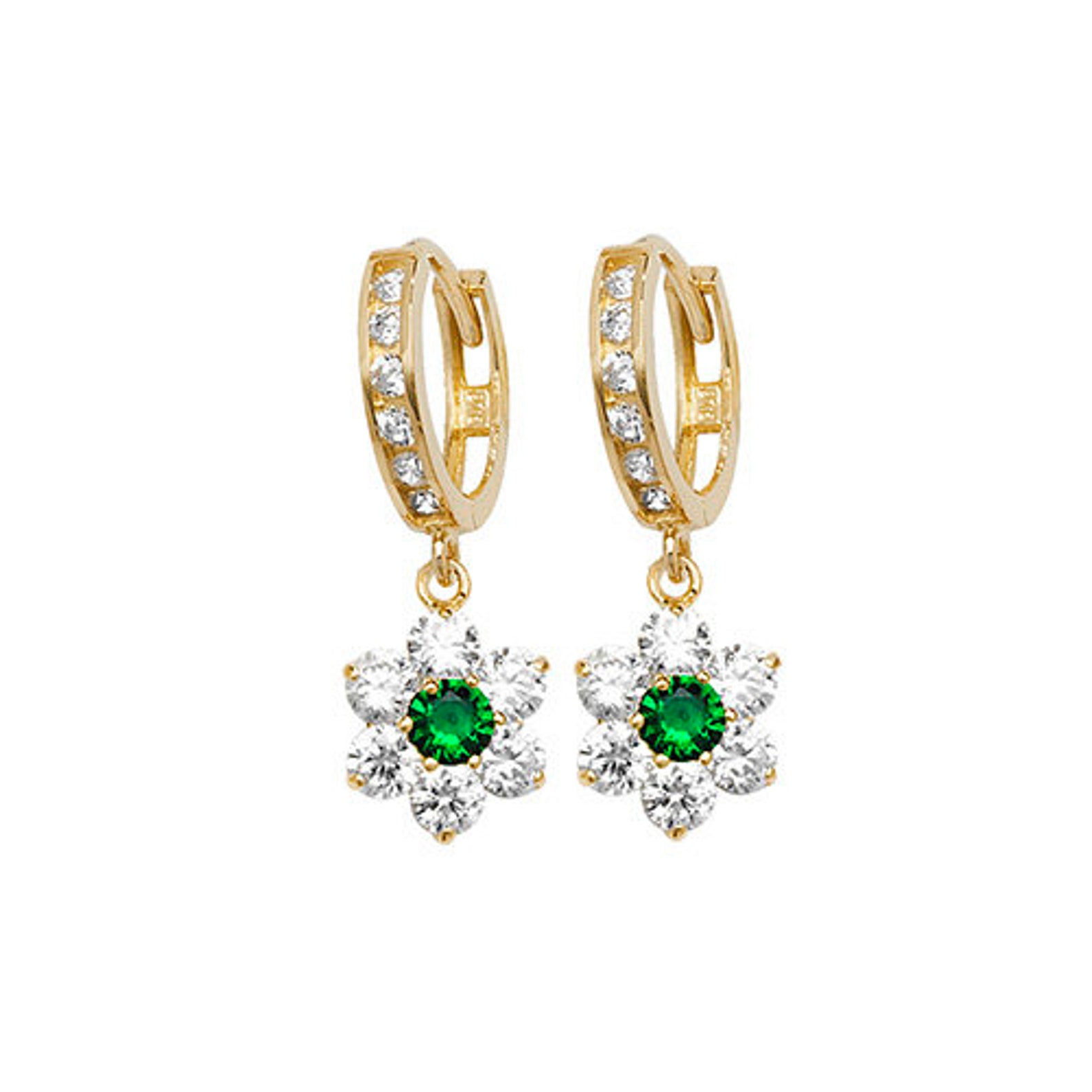 9ct Yellow Gold Emerald Drop Earrings Etsy