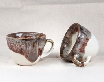 Brown SET OF 2 Porcelain Tea cup with saucer|Coffee cup|Ceramic cups handmade|Pottery cup drip glaze|Porcelain mug|Coffee Mug|Tea Mug|Gift