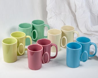 Colorful Porcelain Mug with Oval Handle - Handmade Pottery
