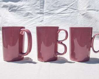 Handmade Maroon Porcelain Coffee Mug with Unique Handle