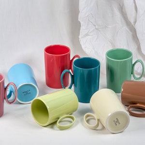 Colorful Porcelain Mug with Oval HandleHandmade mugPottery MugCeramic mugs handmadeCoffee mugMug SetMug GiftTall mugMug Set in UK image 2