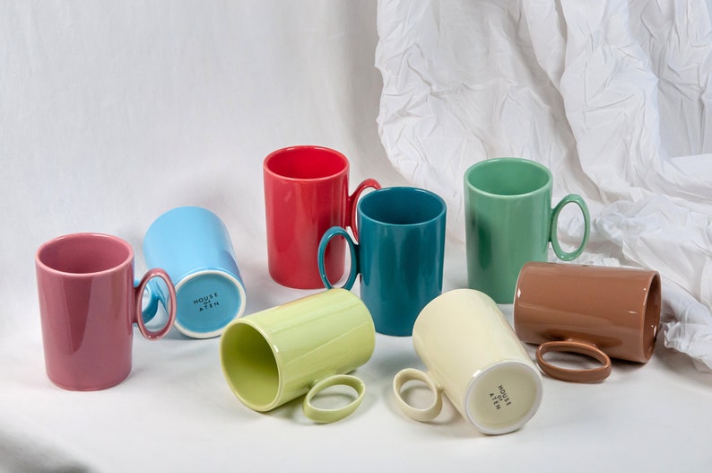 Colorful Porcelain Mug with Oval HandleHandmade mugPottery MugCeramic mugs handmadeCoffee mugMug SetMug GiftTall mugMug Set in UK image 2