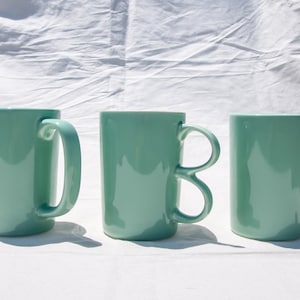 Mint Green Porcelain Tall Mug|3 different handles|Handmade mug|Pottery Mug|Ceramic mugs|Coffee mug|Mug Set|Mug Gift|Mug Set in UK|Green Mug