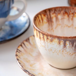 White SET OF 2 Porcelain Tea cup with saucer, 230MLCoffee cupCeramic cups handmadePorcelain tablewarePorcelain mugPottery Tea Mug gift image 3