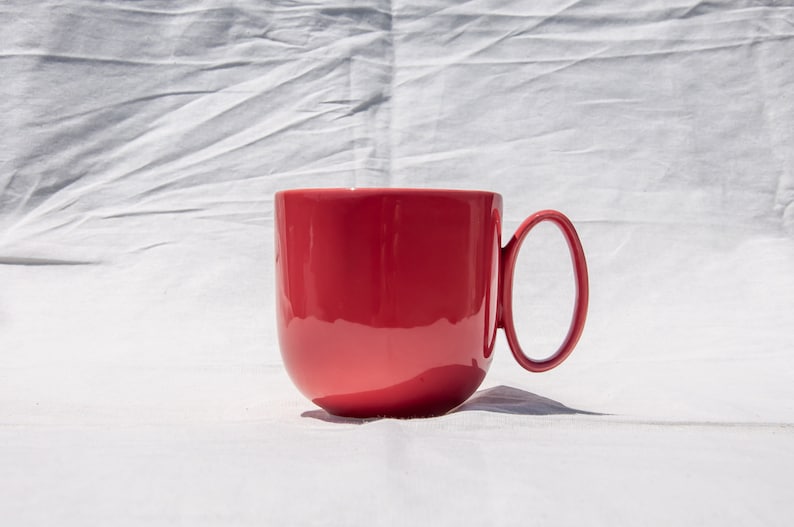 Koralle Porzellan Tasse mit ovalen Griff Handgemachte Tasse Keramiktasse Keramik Tassen handgefertigt Kaffeetasse Tassen Set Tasse Geschenk Kleiner Becher Bild 3