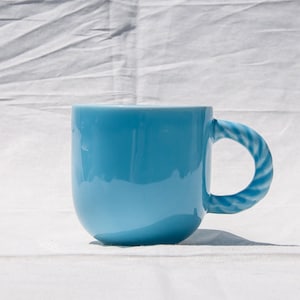 Handmade Light Blue Porcelain Mug with Twisted Handle (350ml)
