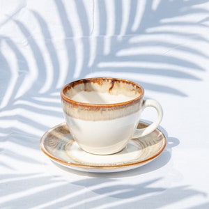 Handmade Beige Porcelain Tea Cup Set: Ombre Glaze (Set of 2)