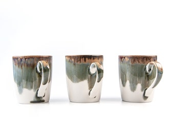 U Shaped Porcelain mug, 250ML|Handmade Pottery Mug|Ceramic mugs|Coffee mug|Green Drip Glaze Mug Handcrafted|Mug Gift Set for Housewarming
