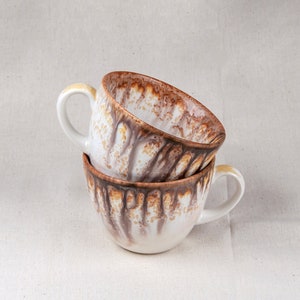 White SET OF 2 Porcelain Tea cup with saucer, 230MLCoffee cupCeramic cups handmadePorcelain tablewarePorcelain mugPottery Tea Mug gift image 5