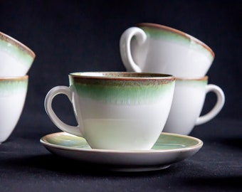 Green Ombre Porcelain Tea Cup Set: Handmade Ceramic Coffee Cups