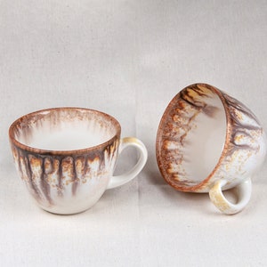 White SET OF 2 Porcelain Tea cup with saucer, 230MLCoffee cupCeramic cups handmadePorcelain tablewarePorcelain mugPottery Tea Mug gift image 6