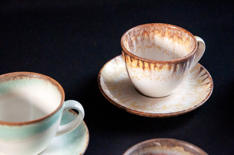 White SET OF 2 Porcelain Tea cup with saucer, 230MLCoffee cupCeramic cups handmadePorcelain tablewarePorcelain mugPottery Tea Mug gift image 10