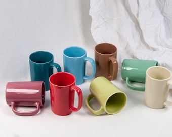 Set of 8 Handmade Colorful Porcelain Coffee Mug: Tall Ceramic Mug, Mix&Match