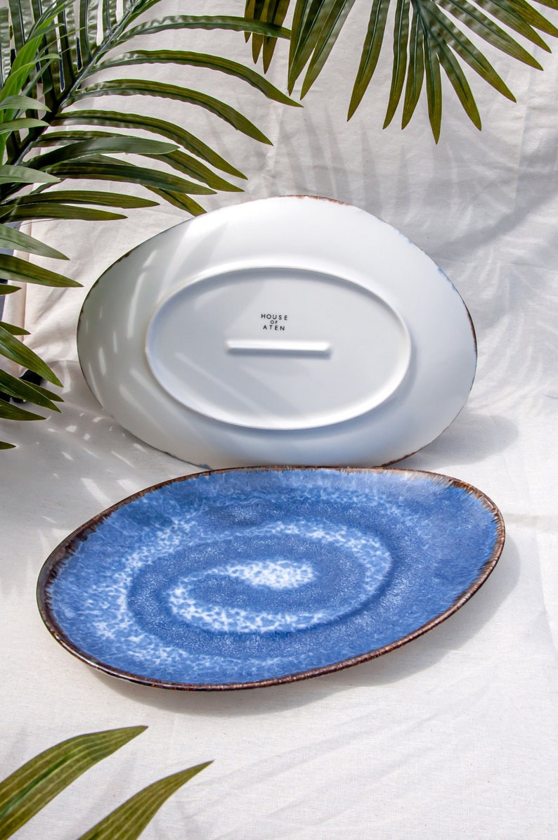 Large Oval Serving Plate Porcelain tableware Dinner Plate Serving Platter Porcelain Hand painted Fruit Plate Serving Plate Blue