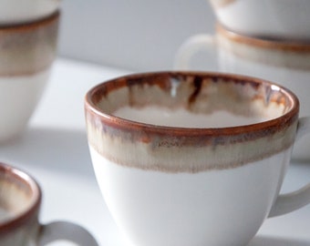 Handmade Beige Porcelain Tea Cup Set: Ombre Glaze, Ceramic Coffee Mugs