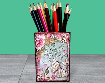 Bamboo pencil holder / Wooden pen holder / Desk organizer