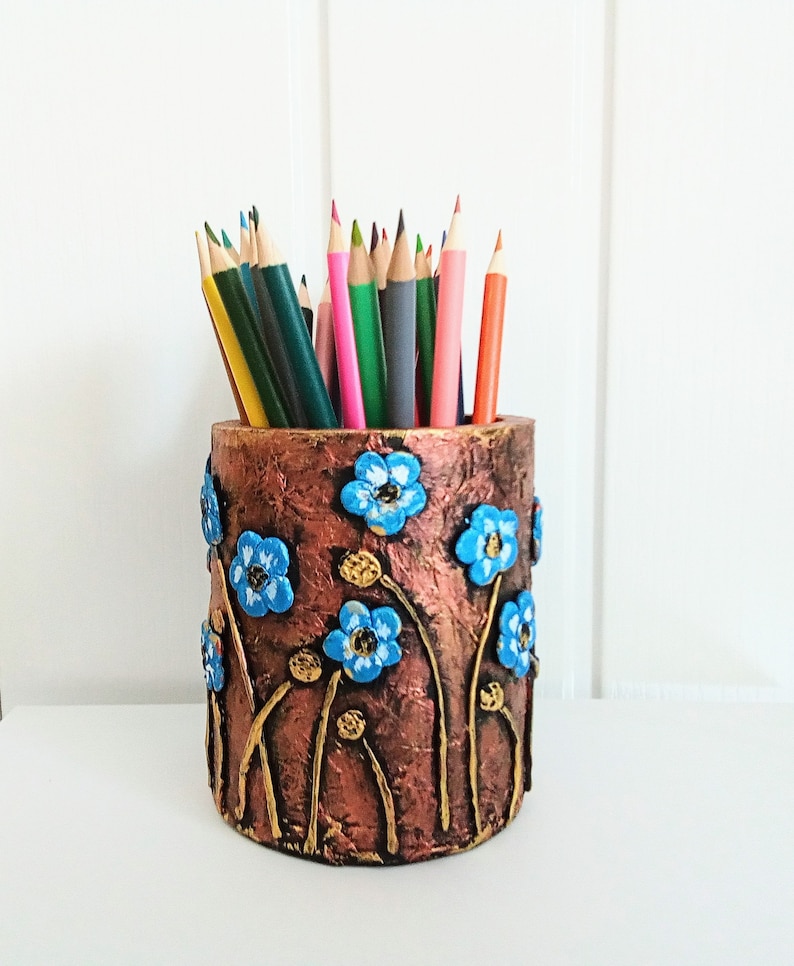 Clay Decorated Desk Organizer / Pen Holder / Pencil Holder / Handmade