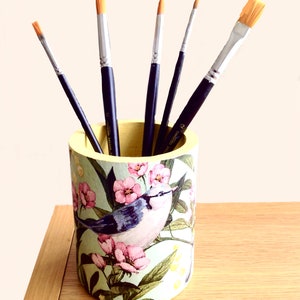 Desk organizer / Pencil holder / Birds pen holder / Pen pot decoupage