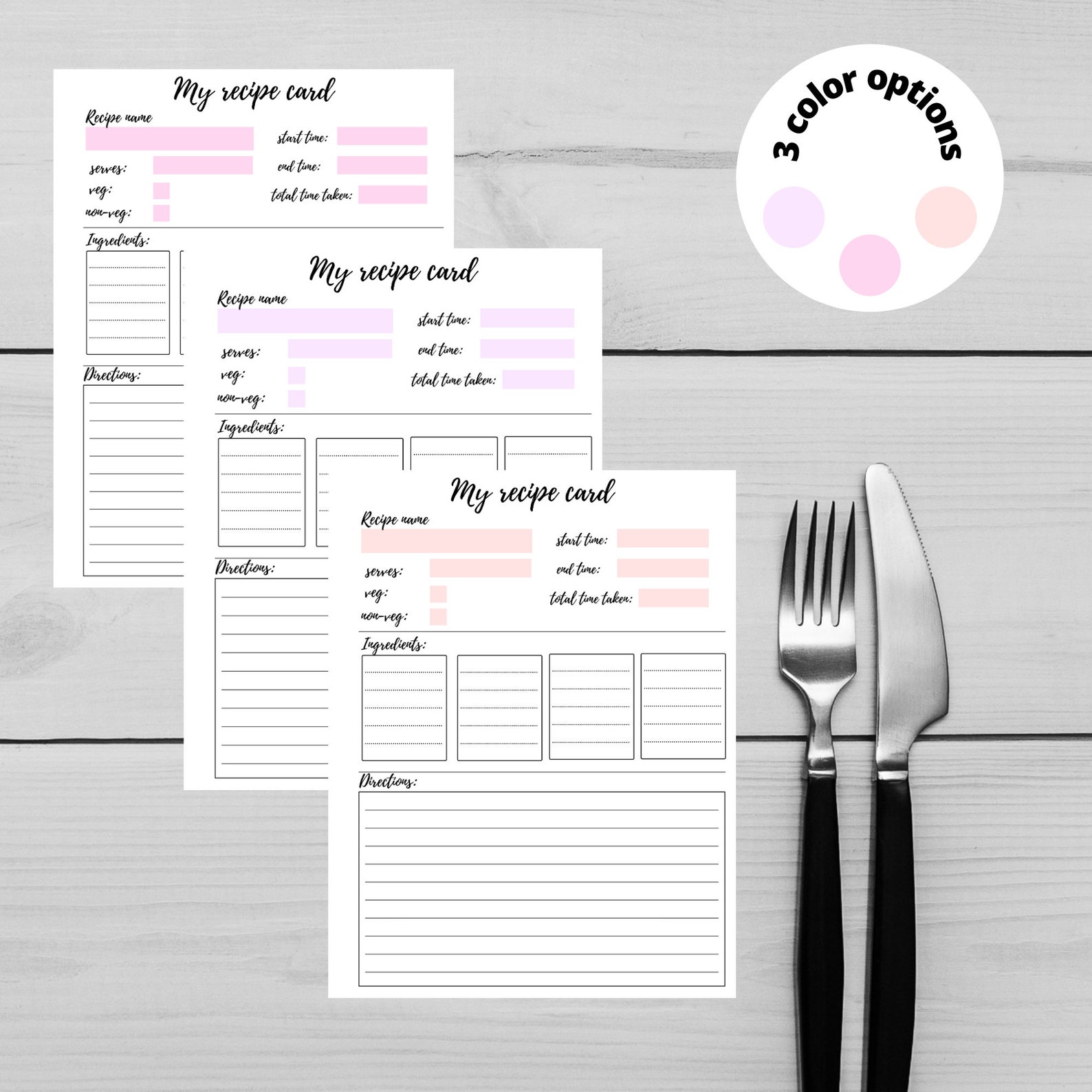 Recipe card template printable recipe organizer digital Etsy
