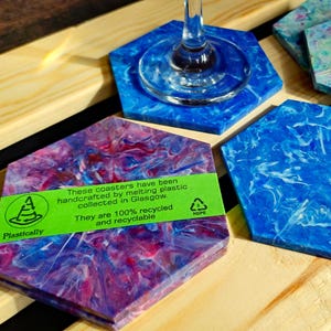 Eco-Friendly Hexagonal Handmade Coasters | Set of 2 | Recycled Plastic