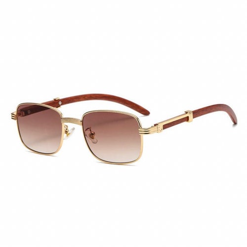 Rimless Purple Tint Wood Gold Frame Hip Hop Mens Sunglasses - Etsy